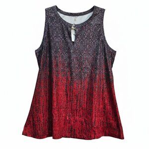 NWT | RIROW Red & Gray Patterned Tank Top | Gold Ring Keyhole | Size Medium